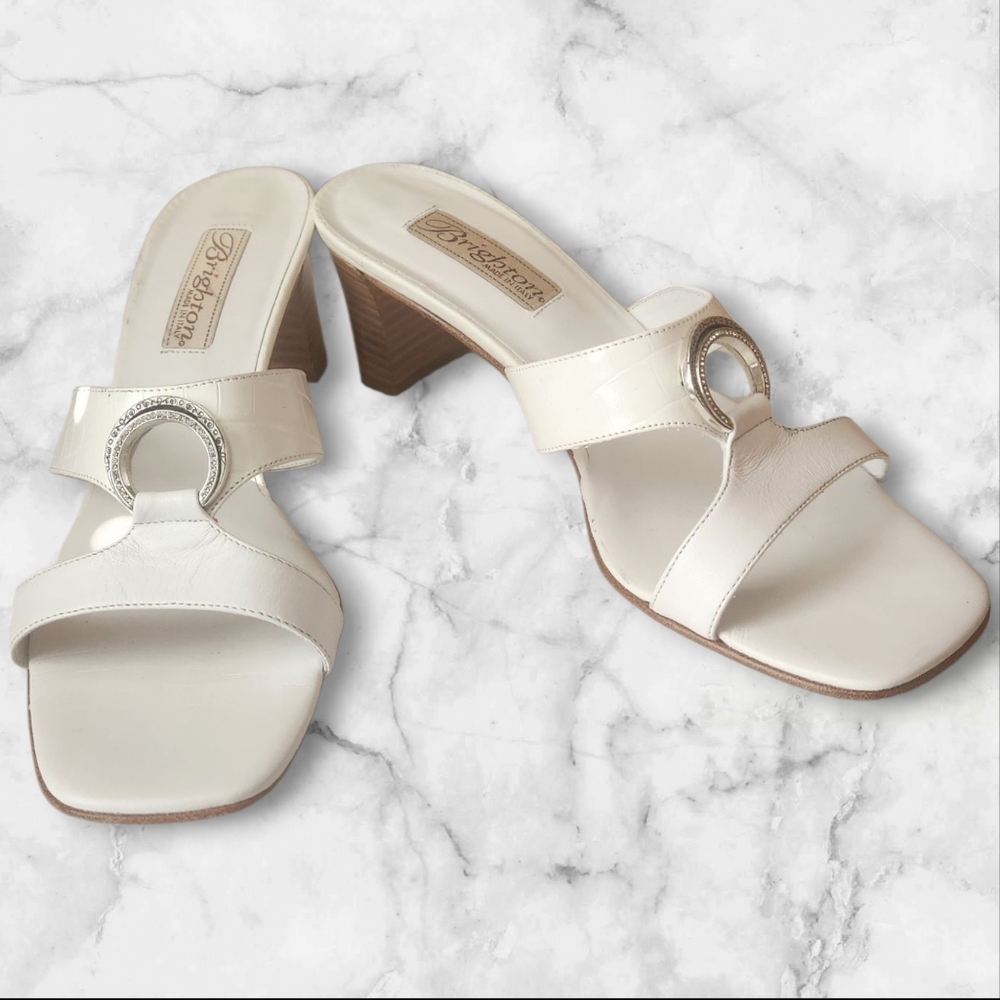 Brighton Women's White Heeled Sandals- Womens Size 8M- Made In Italy